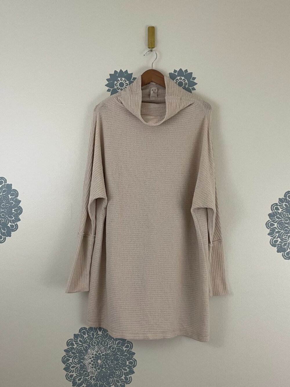 Free People We The Free Kitty Thermal Tunic Top in Beige Size Large